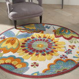 4' Round Yellow And Ivory Round Floral Indoor Outdoor Area Rug - Homeroots