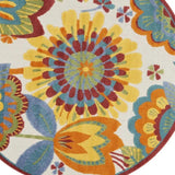 4' Round Yellow And Ivory Round Floral Indoor Outdoor Area Rug - Homeroots