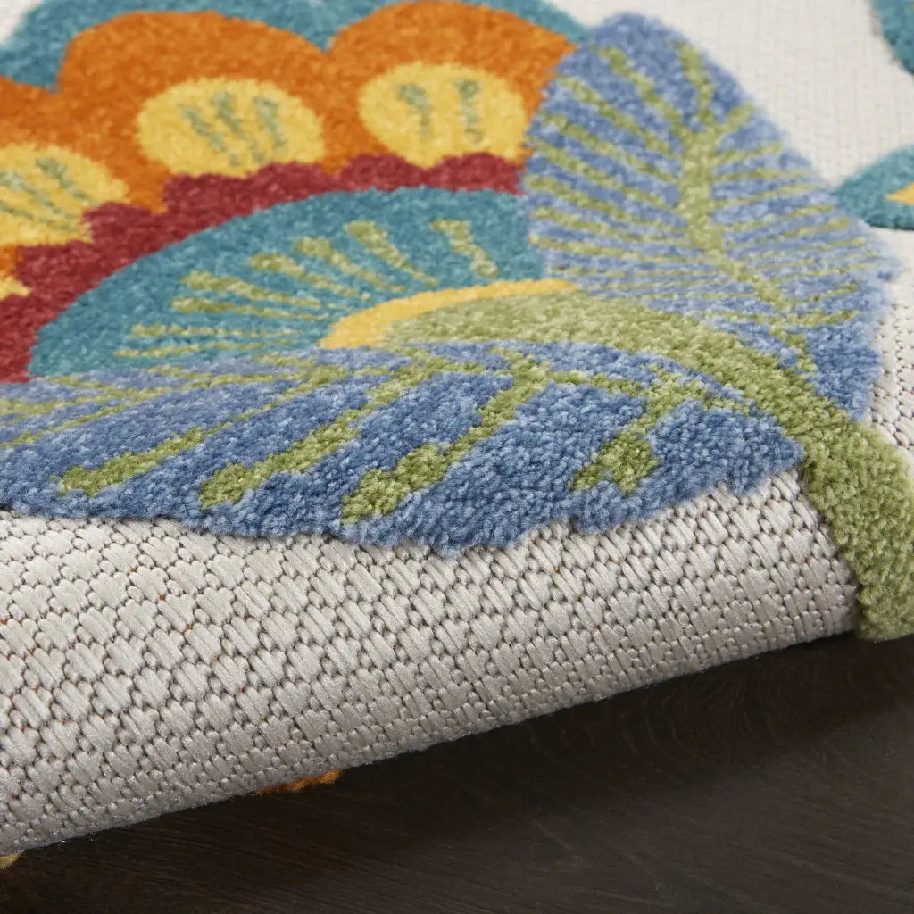 5' X 8' Yellow And Ivory Floral Indoor Outdoor Area Rug - Homeroots - Flyclothing LLC