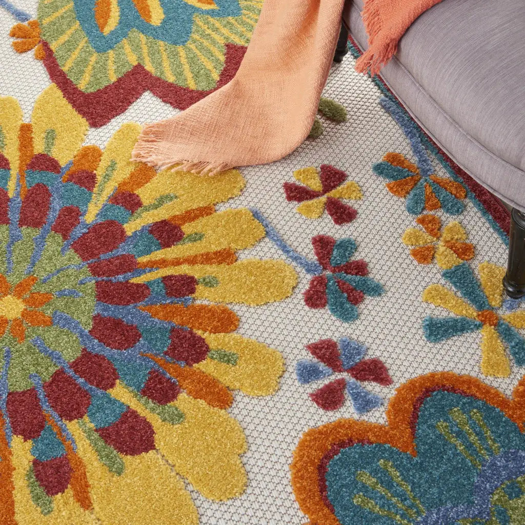 5' X 8' Yellow And Ivory Floral Indoor Outdoor Area Rug - Homeroots - Flyclothing LLC