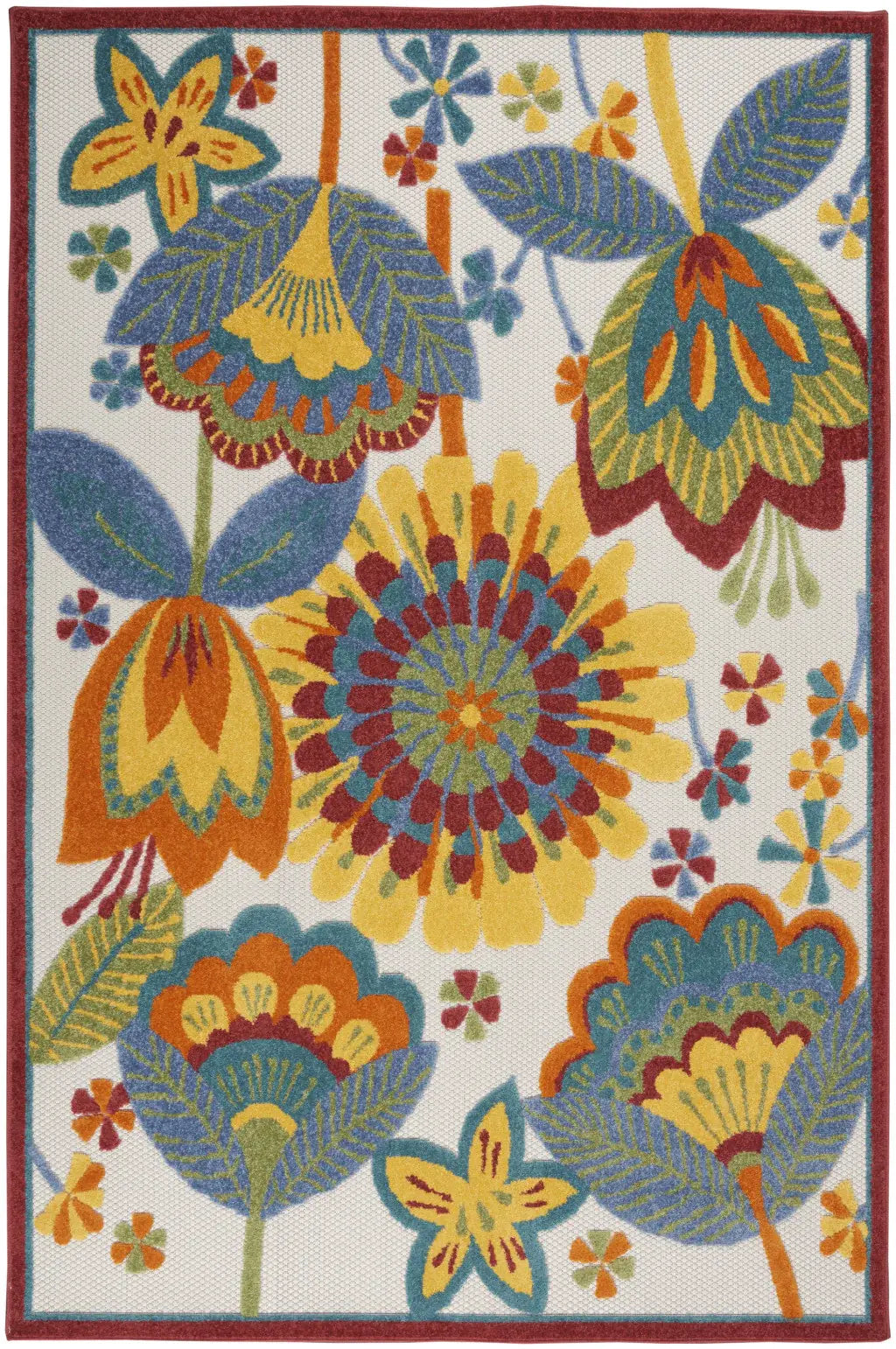 5' X 8' Yellow And Ivory Floral Indoor Outdoor Area Rug - Homeroots - Flyclothing LLC