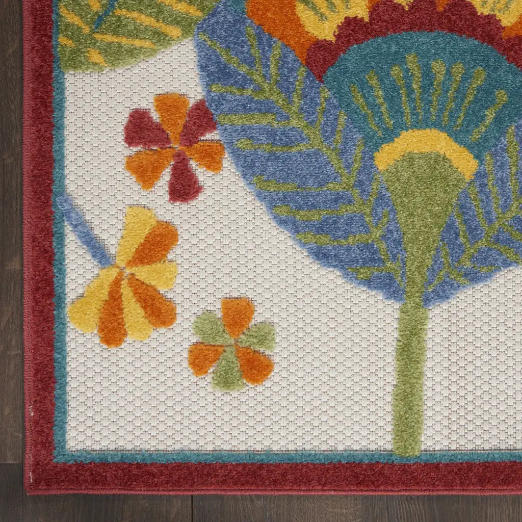 5' X 8' Yellow And Ivory Floral Indoor Outdoor Area Rug - Homeroots - Flyclothing LLC