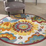 5' Round Yellow And Ivory Round Floral Indoor Outdoor Area Rug - Homeroots - Flyclothing LLC