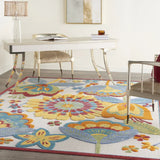 7' X 10' Yellow And Ivory Floral Indoor Outdoor Area Rug - Homeroots - Flyclothing LLC
