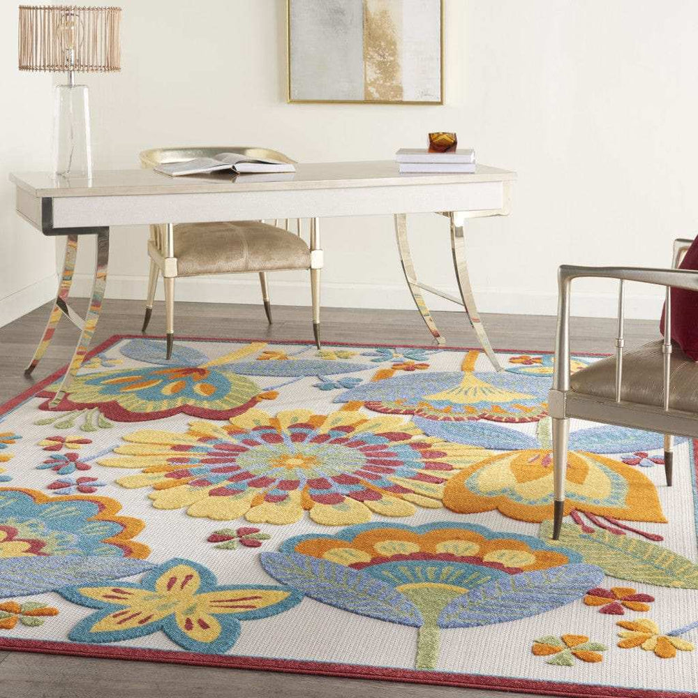 7' X 10' Yellow And Ivory Floral Indoor Outdoor Area Rug - Homeroots - Flyclothing LLC