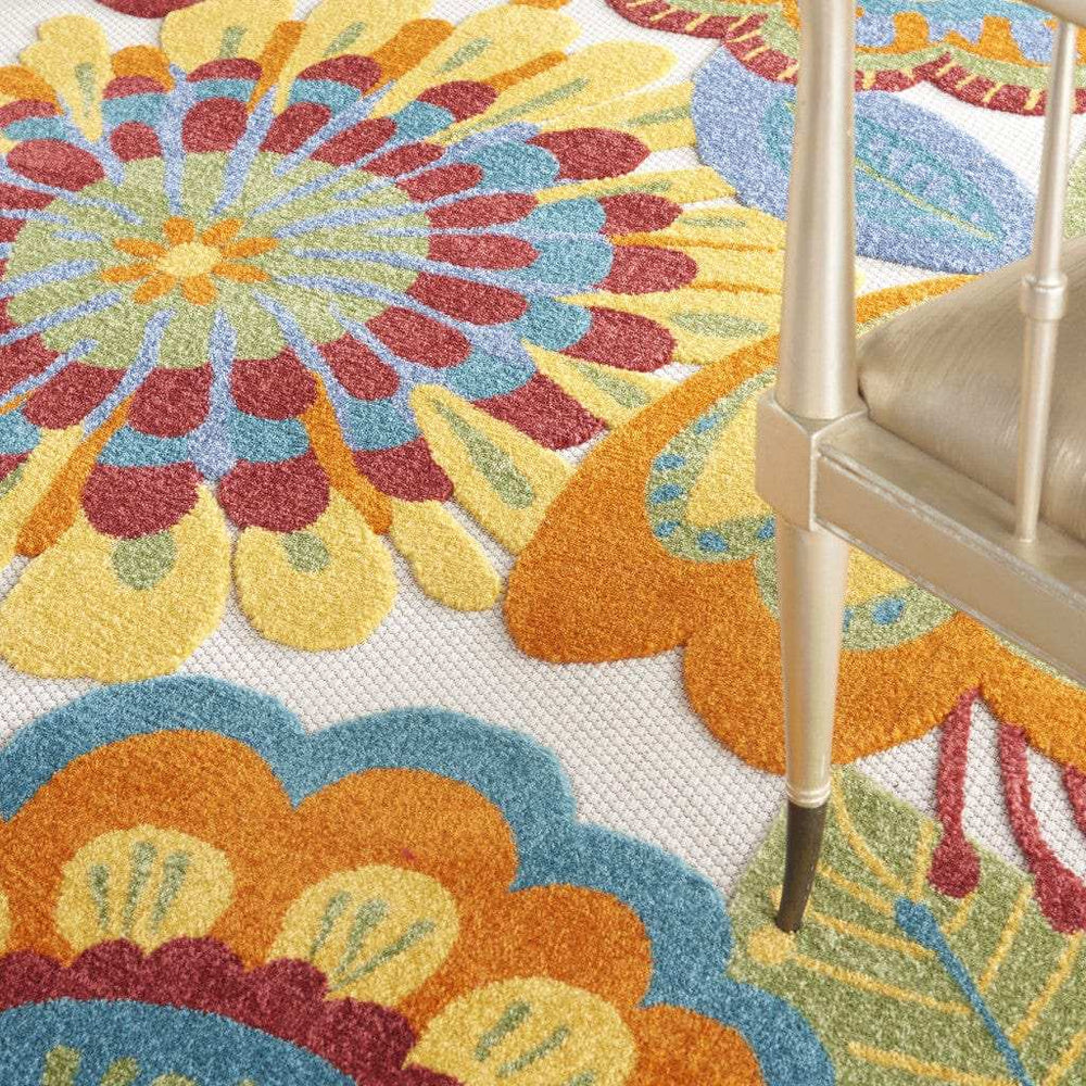 7' X 10' Yellow And Ivory Floral Indoor Outdoor Area Rug - Homeroots - Flyclothing LLC