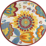 8' Round Yellow And Ivory Round Floral Indoor Outdoor Area Rug - Homeroots