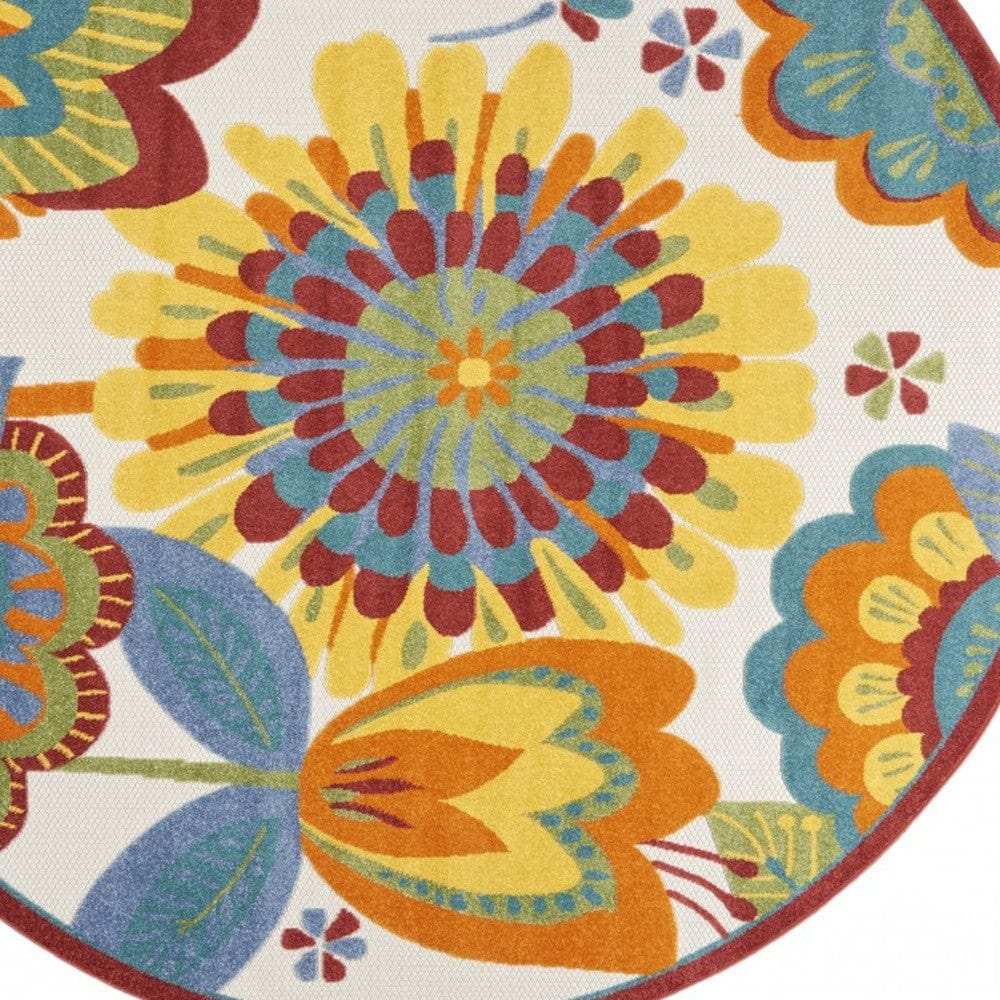 8' Round Yellow And Ivory Round Floral Indoor Outdoor Area Rug - Homeroots - Flyclothing LLC