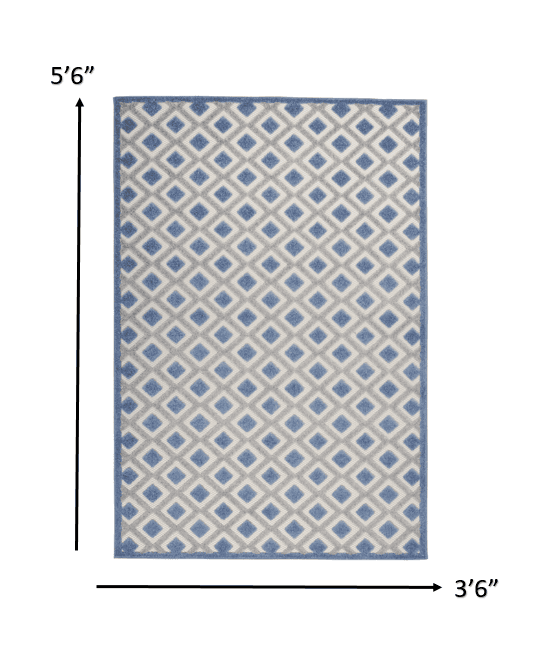 4' X 6' Blue And Gray Geometric Indoor Outdoor Area Rug - Homeroots