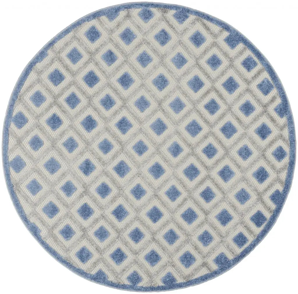 4' Round Blue And Gray Round Geometric Indoor Outdoor Area Rug - Homeroots - Flyclothing LLC
