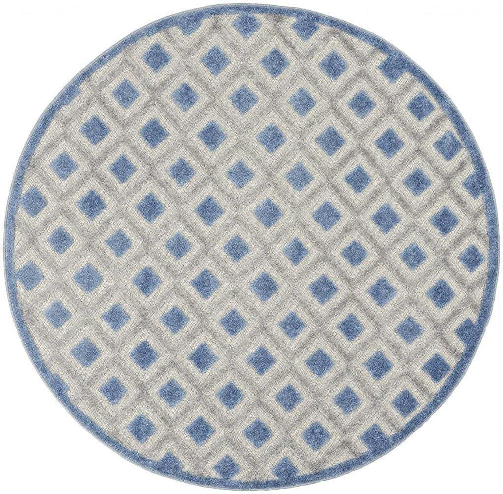 4' Round Blue And Gray Round Geometric Indoor Outdoor Area Rug - Homeroots - Flyclothing LLC