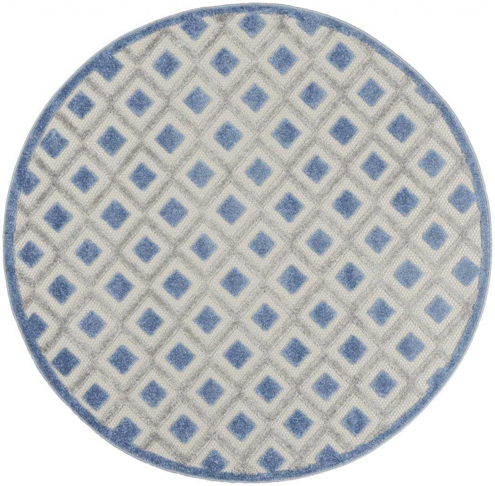 4' Round Blue And Gray Round Geometric Indoor Outdoor Area Rug