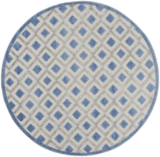 4' Round Blue And Gray Round Geometric Indoor Outdoor Area Rug - Homeroots - Flyclothing LLC