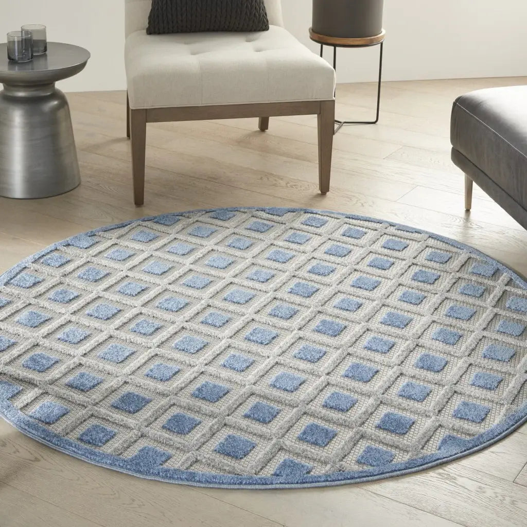 4' Round Blue And Gray Round Geometric Indoor Outdoor Area Rug - Homeroots - Flyclothing LLC