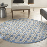 4' Round Blue And Gray Round Geometric Indoor Outdoor Area Rug - Homeroots