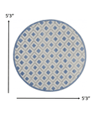 5' Round Blue And Gray Round Geometric Indoor Outdoor Area Rug - Homeroots
