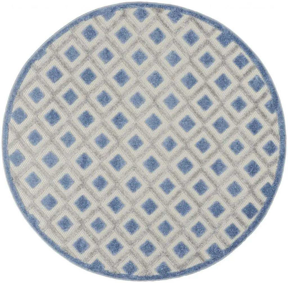 5' Round Blue And Gray Round Geometric Indoor Outdoor Area Rug - Homeroots - Flyclothing LLC