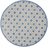 5' Round Blue And Gray Round Geometric Indoor Outdoor Area Rug - Homeroots