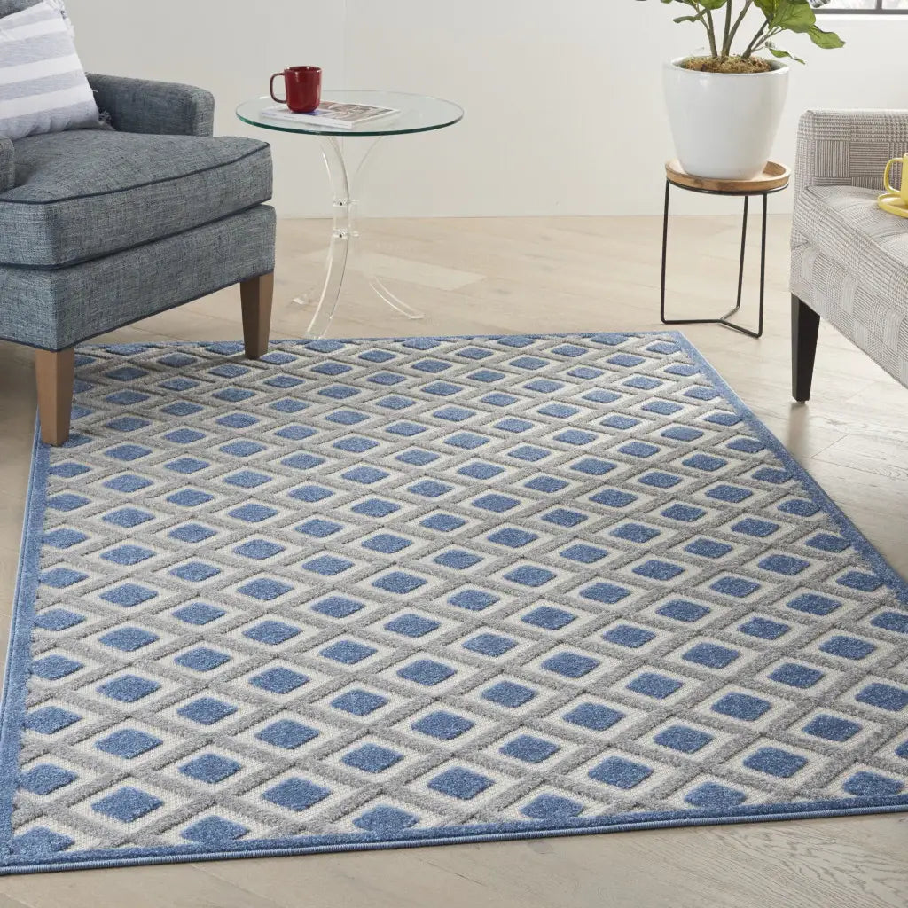 6' X 9' Blue And Gray Geometric Indoor Outdoor Area Rug - Homeroots - Flyclothing LLC