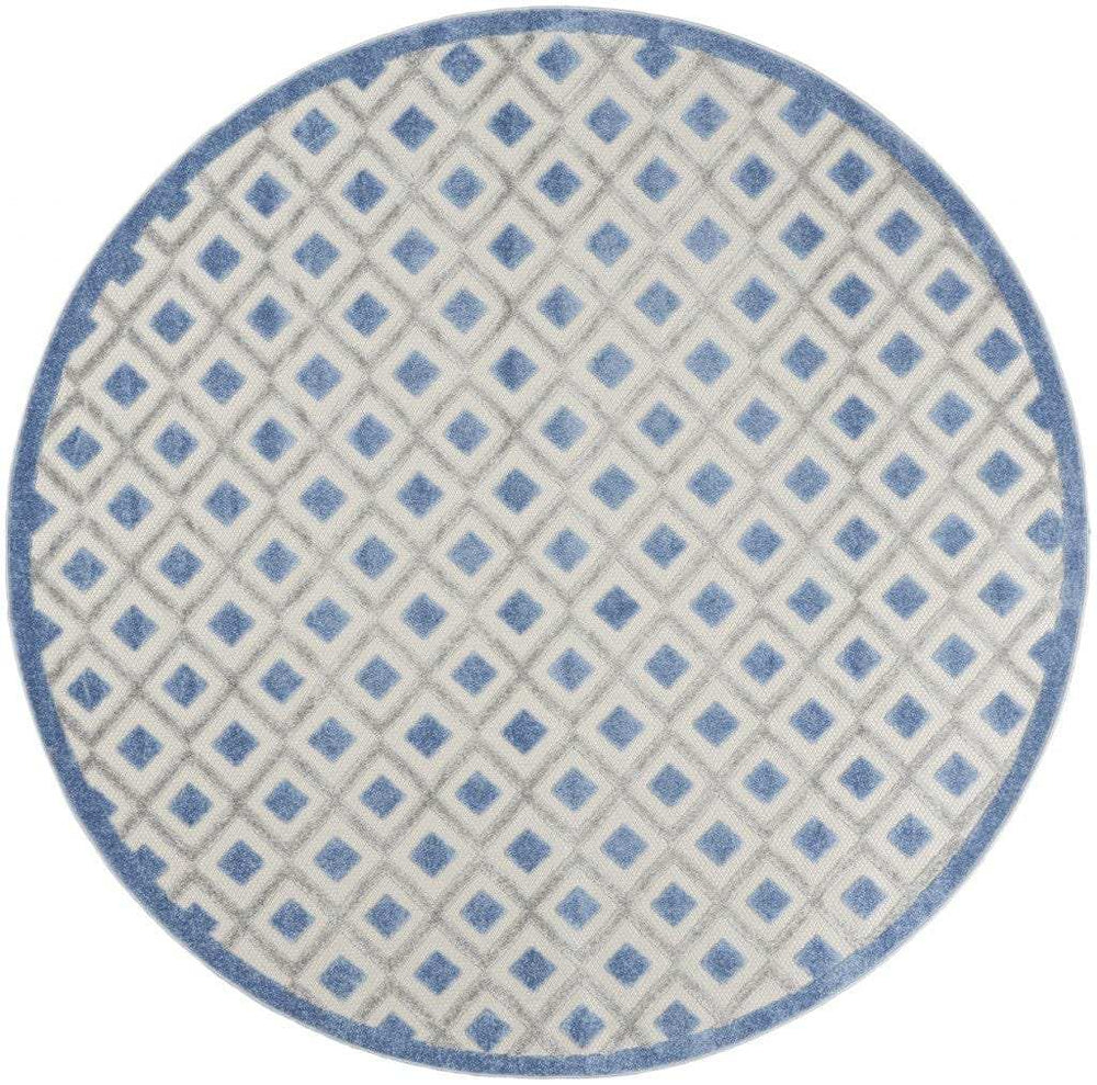 8' Round Blue And Gray Round Geometric Indoor Outdoor Area Rug - Homeroots