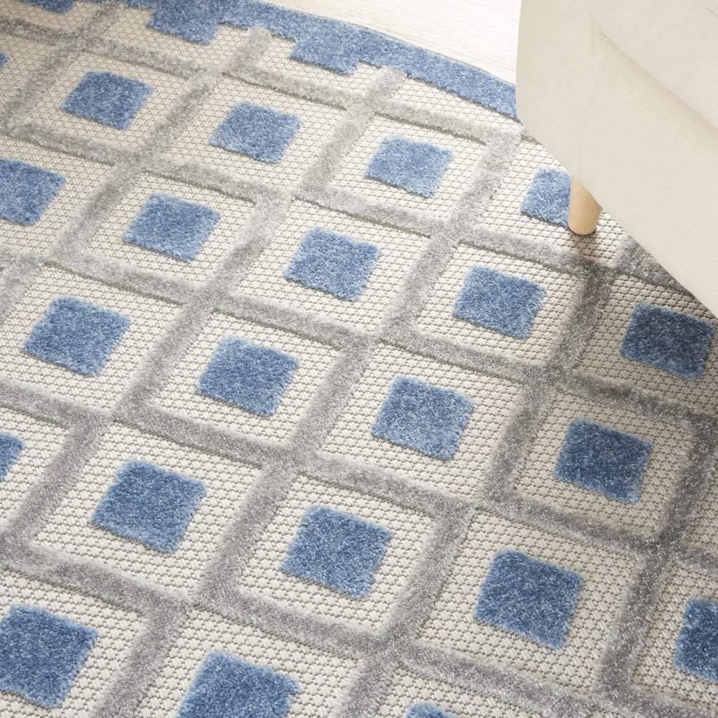 8' Round Blue And Gray Round Geometric Indoor Outdoor Area Rug - Homeroots - Flyclothing LLC