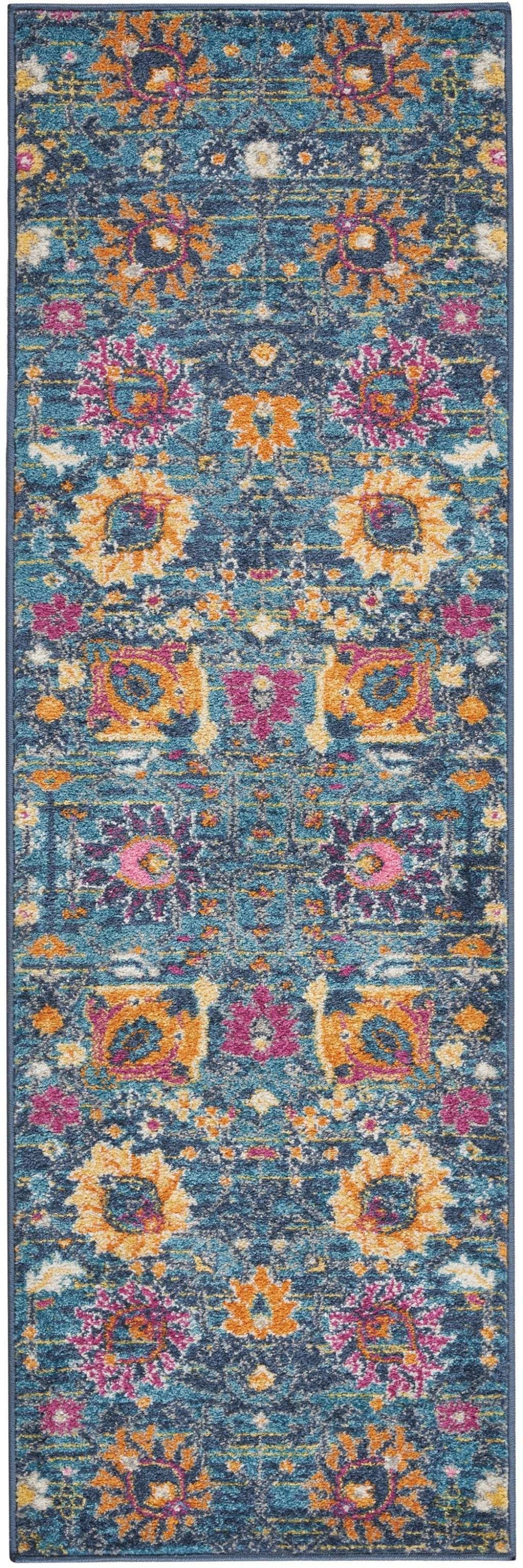 6' Blue And Orange Floral Power Loom Runner Rug - Homeroots - Flyclothing LLC