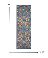 6' Blue And Orange Floral Power Loom Runner Rug - Homeroots - Flyclothing LLC