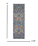 6' Blue And Orange Floral Power Loom Runner Rug - Homeroots