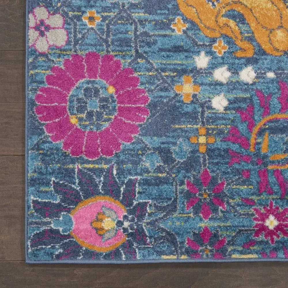 10' Blue And Orange Floral Power Loom Runner Rug - Homeroots - Flyclothing LLC