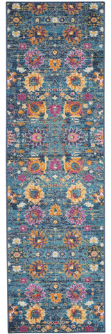 10' Blue And Orange Floral Power Loom Runner Rug - Homeroots - Flyclothing LLC