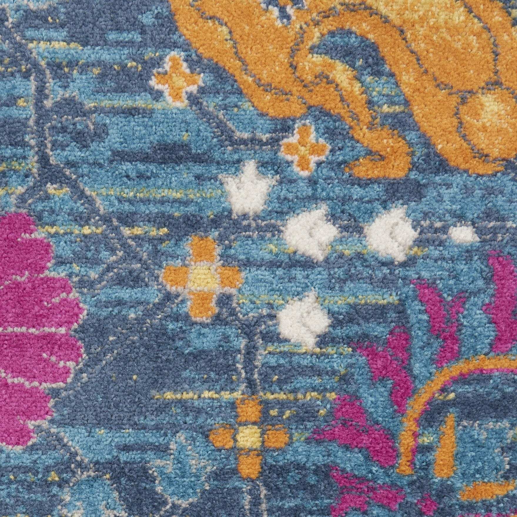 10' Blue And Orange Floral Power Loom Runner Rug - Homeroots - Flyclothing LLC