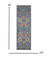 10' Blue And Orange Floral Power Loom Runner Rug - Homeroots - Flyclothing LLC