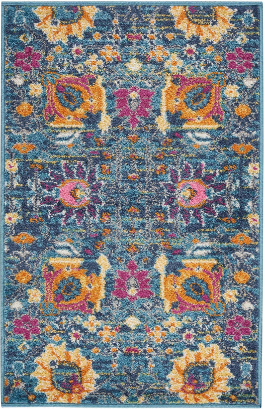 2' X 3' Blue And Orange Floral Power Loom Area Rug - Homeroots - Flyclothing LLC