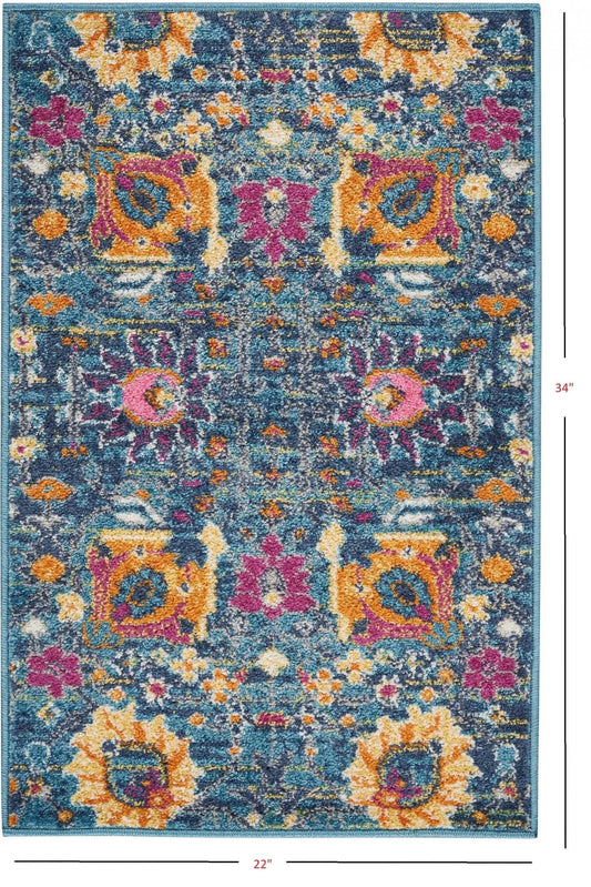 2' X 3' Blue And Orange Floral Power Loom Area Rug - Homeroots - Flyclothing LLC