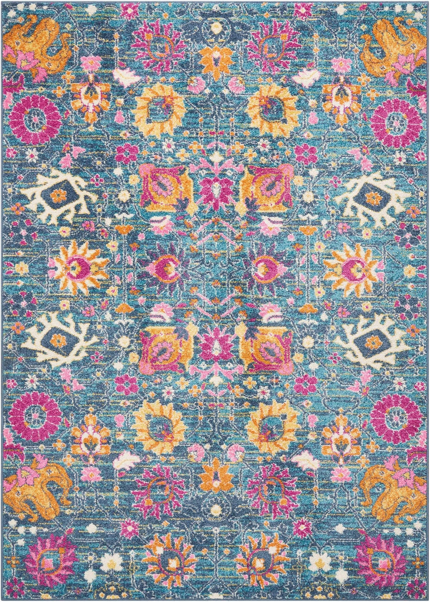 4' X 6' Blue And Orange Floral Power Loom Area Rug - Homeroots - Flyclothing LLC