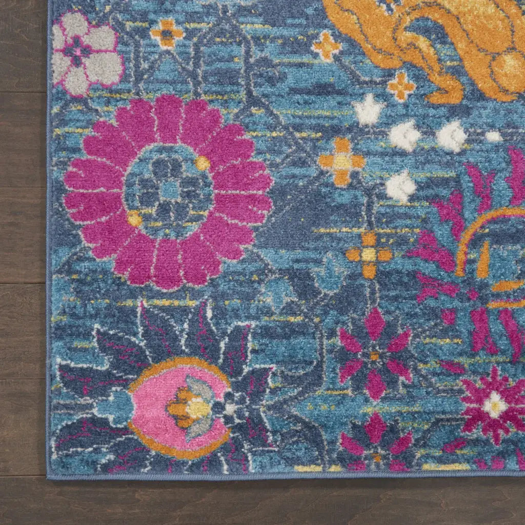 4' X 6' Blue And Orange Floral Power Loom Area Rug - Homeroots - Flyclothing LLC