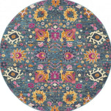 4' Blue And Orange Round Floral Power Loom Area Rug - Homeroots - Flyclothing LLC