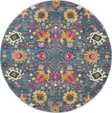 4' Blue And Orange Round Floral Power Loom Area Rug - Homeroots - Flyclothing LLC