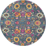 4' Blue And Orange Round Floral Power Loom Area Rug