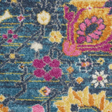 5' Blue And Orange Round Floral Power Loom Area Rug - Homeroots