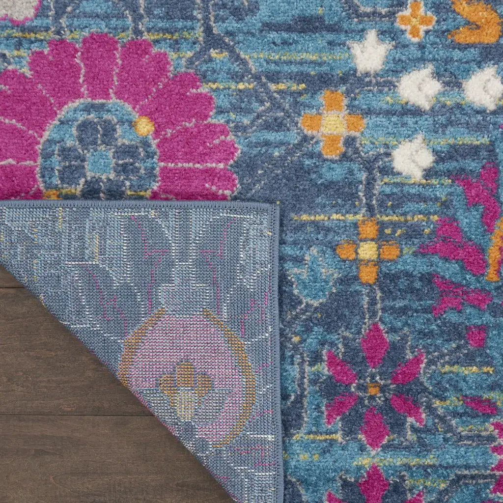 7' X 10' Blue And Orange Floral Power Loom Area Rug - Homeroots - Flyclothing LLC