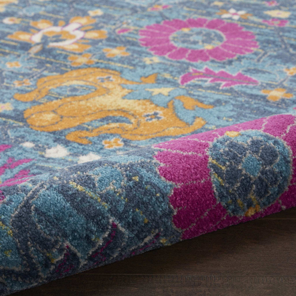 7' X 10' Blue And Orange Floral Power Loom Area Rug - Homeroots - Flyclothing LLC