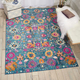 7' X 10' Blue And Orange Floral Power Loom Area Rug - Homeroots - Flyclothing LLC