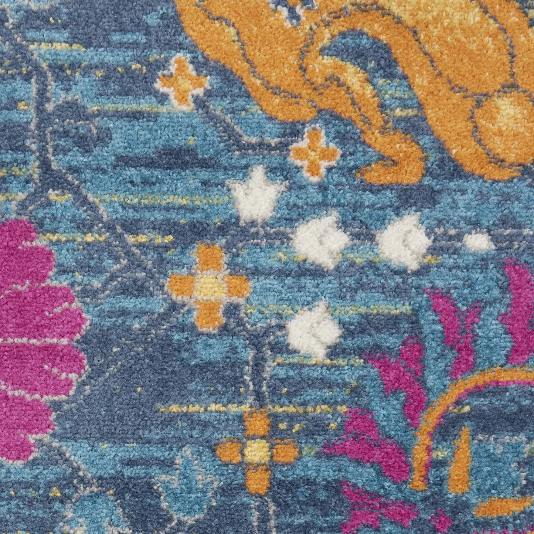 7' X 10' Blue And Orange Floral Power Loom Area Rug - Homeroots - Flyclothing LLC