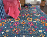 8' X 10' Blue And Orange Floral Power Loom Area Rug - Homeroots - Flyclothing LLC