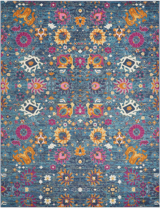 8' X 10' Blue And Orange Floral Power Loom Area Rug - Homeroots - Flyclothing LLC