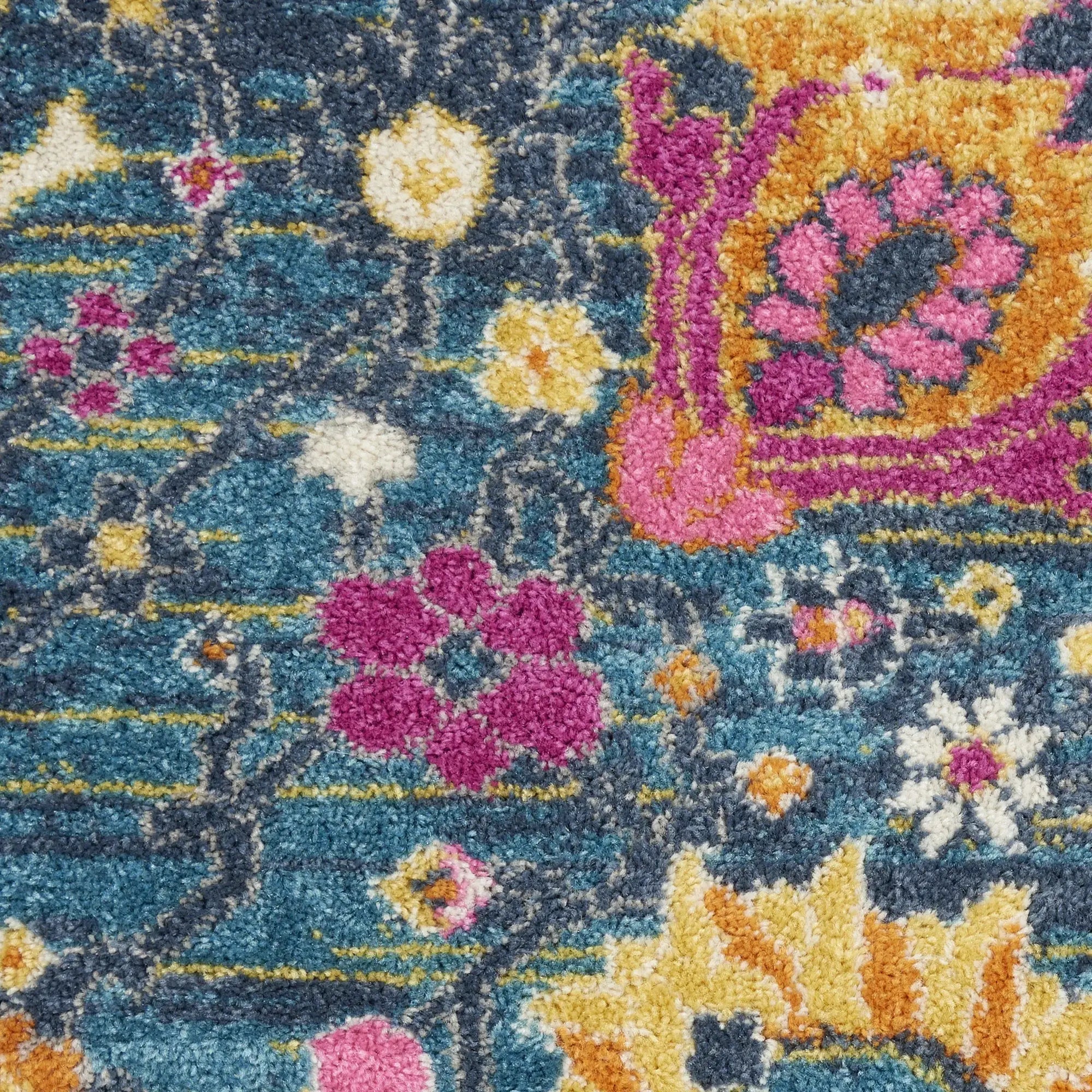 8' Blue And Orange Round Floral Power Loom Area Rug - Homeroots - Flyclothing LLC