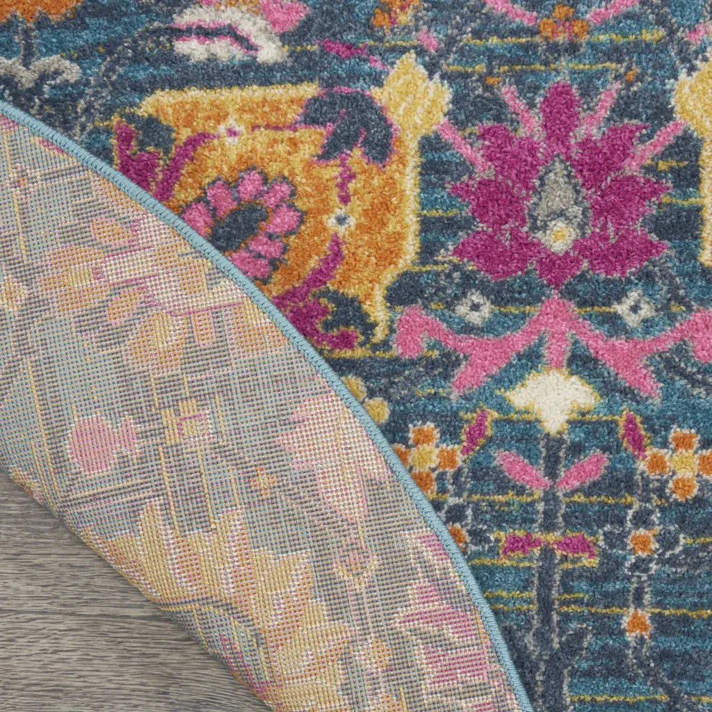 8' Blue And Orange Round Floral Power Loom Area Rug - Homeroots - Flyclothing LLC