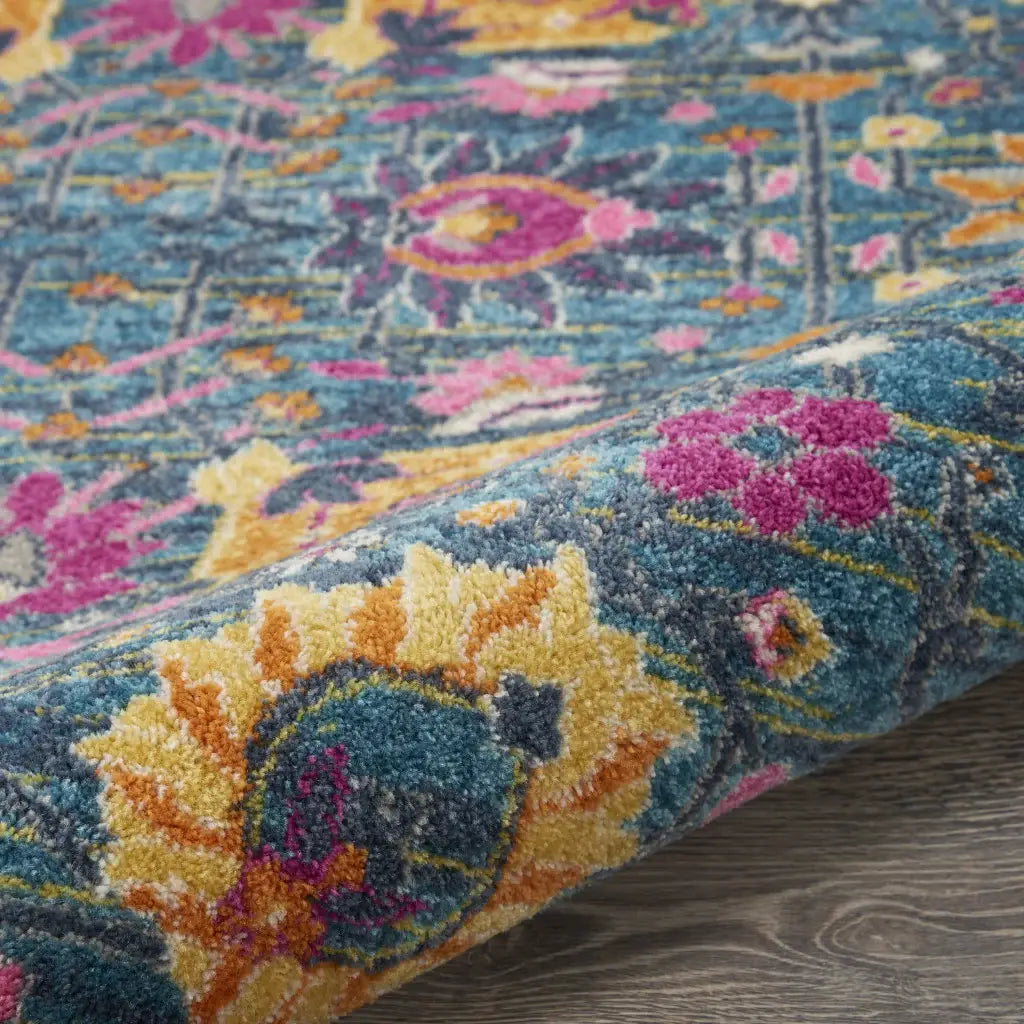 8' Blue And Orange Round Floral Power Loom Area Rug - Homeroots - Flyclothing LLC