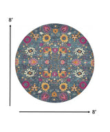 8' Blue And Orange Round Floral Power Loom Area Rug - Homeroots - Flyclothing LLC